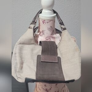 Calvin Klein Beige and Brown Shoulder Bag